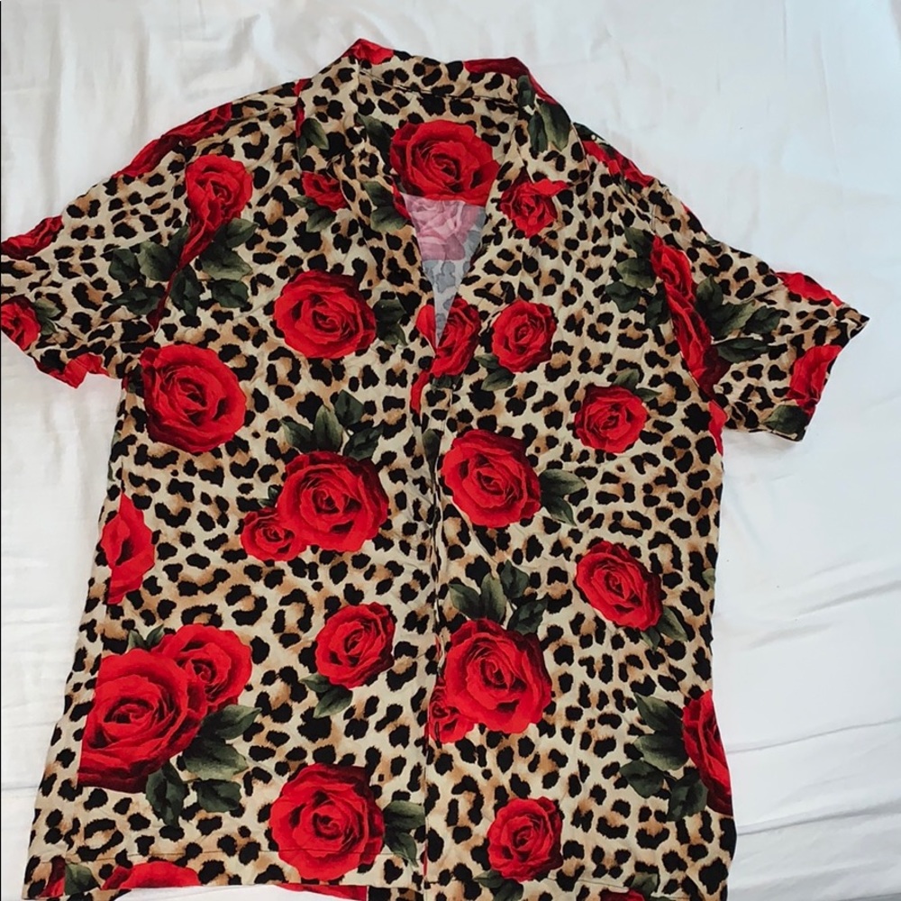 Vintage leopard rose button down